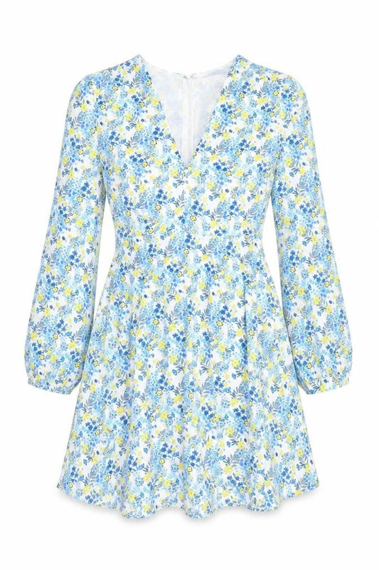 Front view of Glamorous Women’s Multicoloured Floral Mini Dress UK 8 V-Neck Long Sleeve