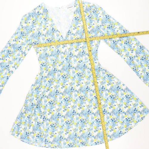 Glamorous Women’s Multicoloured Floral Mini Dress UK 8 V-Neck Long Sleeve