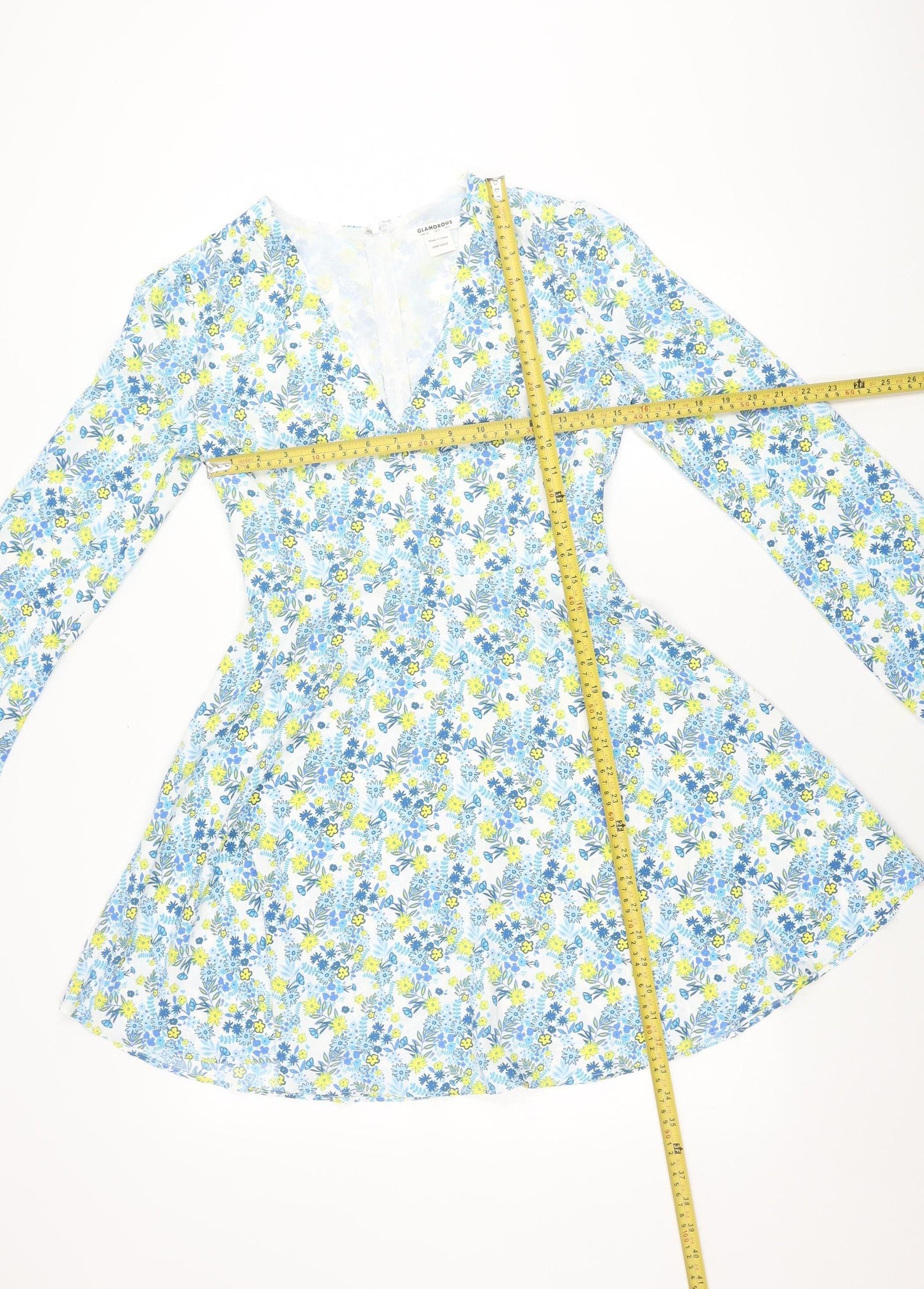 Glamorous Women’s Multicoloured Floral Mini Dress UK 8 V-Neck Long Sleeve