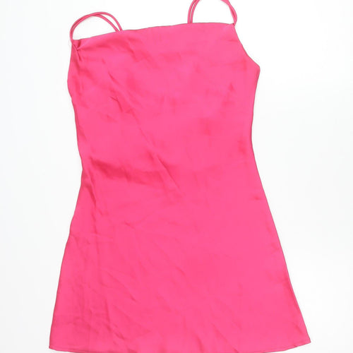 Boohoo Women’s Pink Slip Dress UK 12 Sleeveless Scoop Neck Short