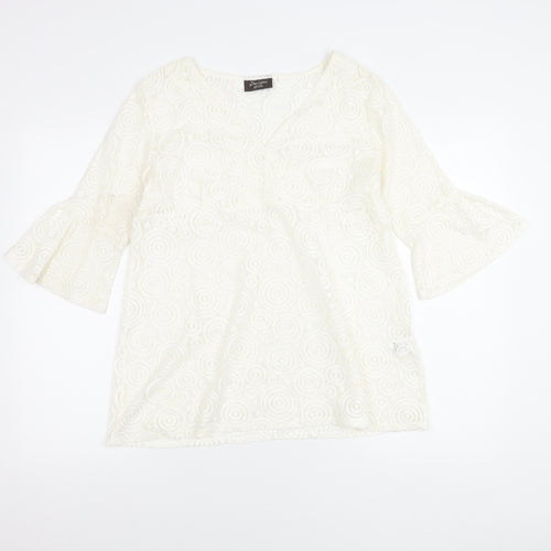 Principles Women Ivory Petite Size 16 Lace Tunic Blouse V-Neck
