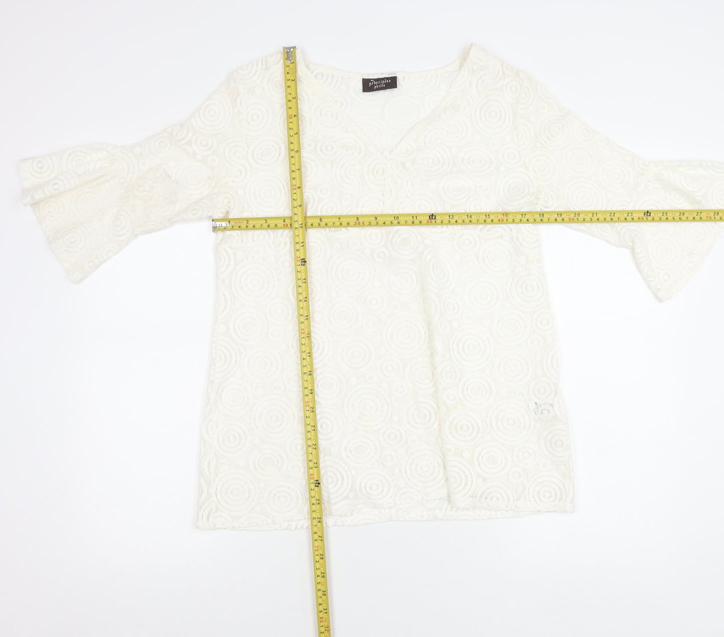 Principles Women Ivory Petite Size 16 Lace Tunic Blouse V-Neck