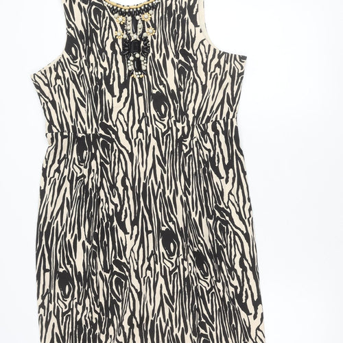 Et Vous Women’s Beige Black Animal Print Beaded Sheath Dress Size 16