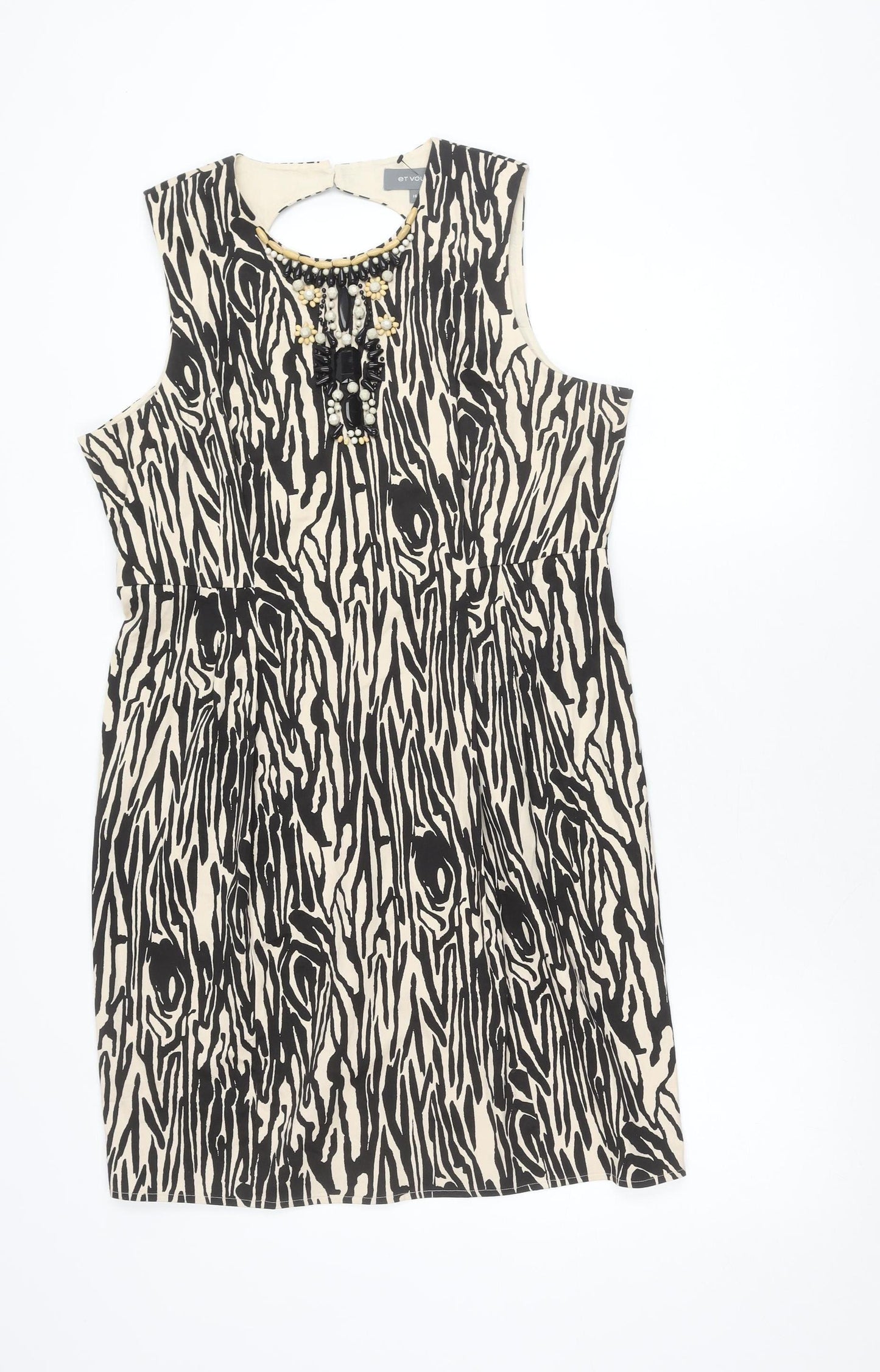 Et Vous Women’s Beige Black Animal Print Beaded Sheath Dress Size 16
