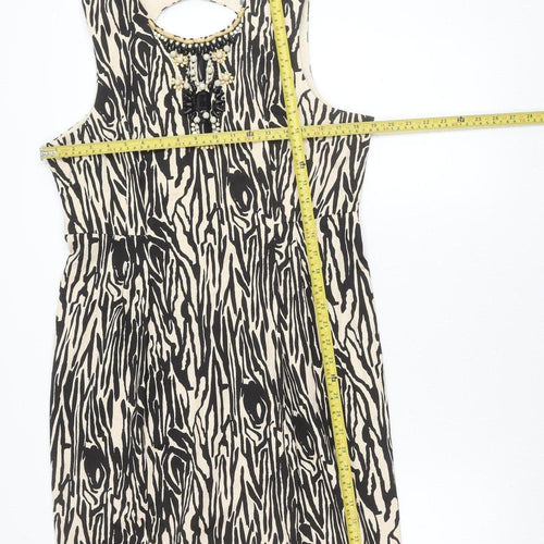 Et Vous Women’s Beige Black Animal Print Beaded Sheath Dress Size 16