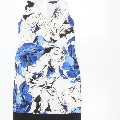 Coast Women’s Blue Floral Sheath Dress Size 10 V-Neck Sleeveless