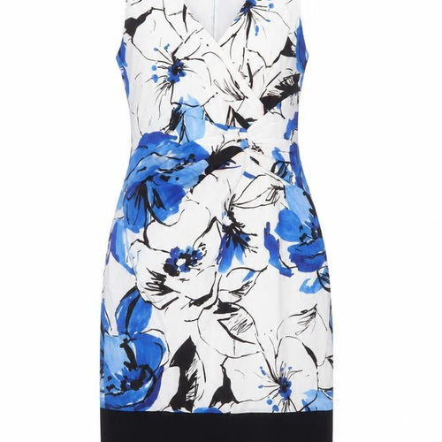 Coast Women’s Blue Floral Sheath Dress Size 10 V-Neck Sleeveless
