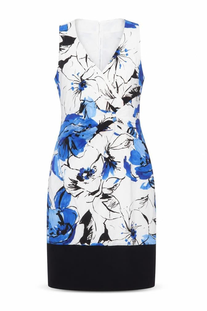Coast Women’s Blue Floral Sheath Dress Size 10 V-Neck Sleeveless
