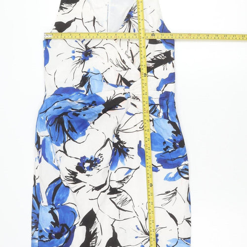 Coast Women’s Blue Floral Sheath Dress Size 10 V-Neck Sleeveless