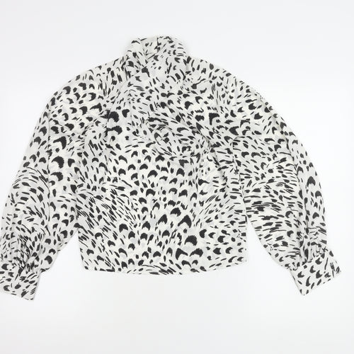 ASOS Women’s White Animal Print High Neck Tie Blouse Size 6