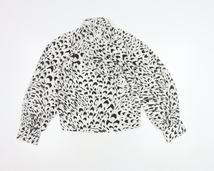 ASOS Women’s White Animal Print High Neck Tie Blouse Size 6