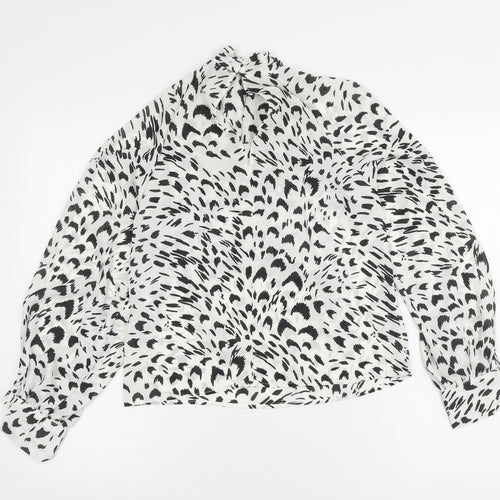 ASOS Women’s White Animal Print High Neck Tie Blouse Size 6
