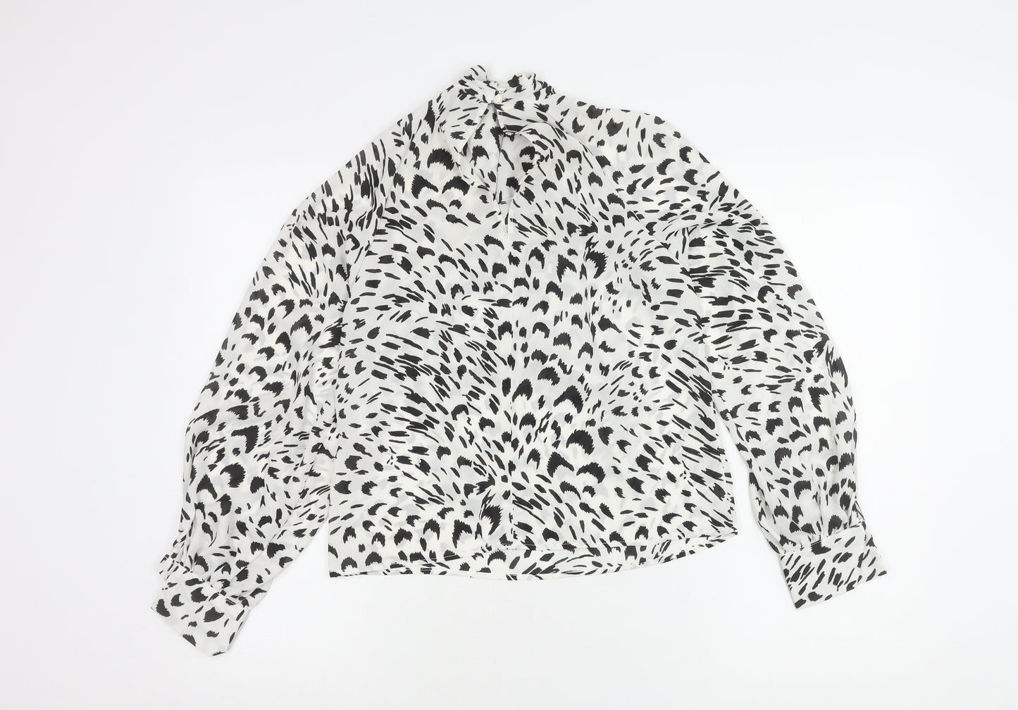 ASOS Women’s White Animal Print High Neck Tie Blouse Size 6