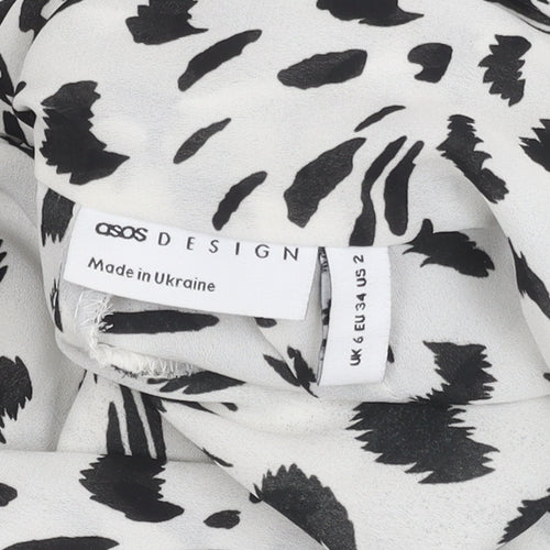ASOS Women’s White Animal Print High Neck Tie Blouse Size 6