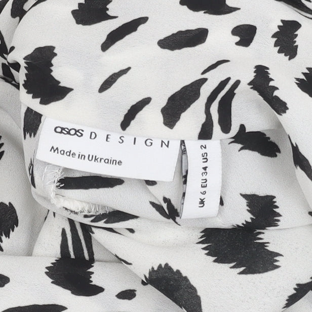 ASOS Women’s White Animal Print High Neck Tie Blouse Size 6