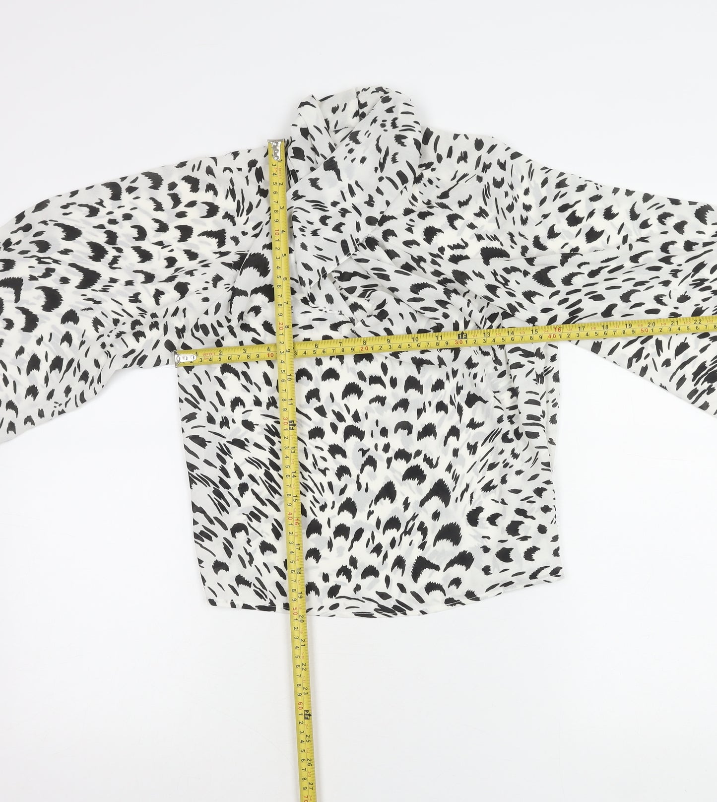 ASOS Women’s White Animal Print High Neck Tie Blouse Size 6