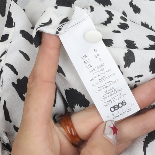 ASOS Women’s White Animal Print High Neck Tie Blouse Size 6