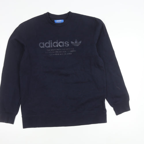 Adidas Mens Blue Medium Sweatshirt Pullover Crew Neck Logo Graphic