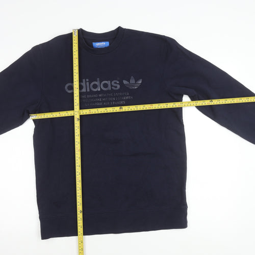 Adidas Mens Blue Medium Sweatshirt Pullover Crew Neck Logo Graphic