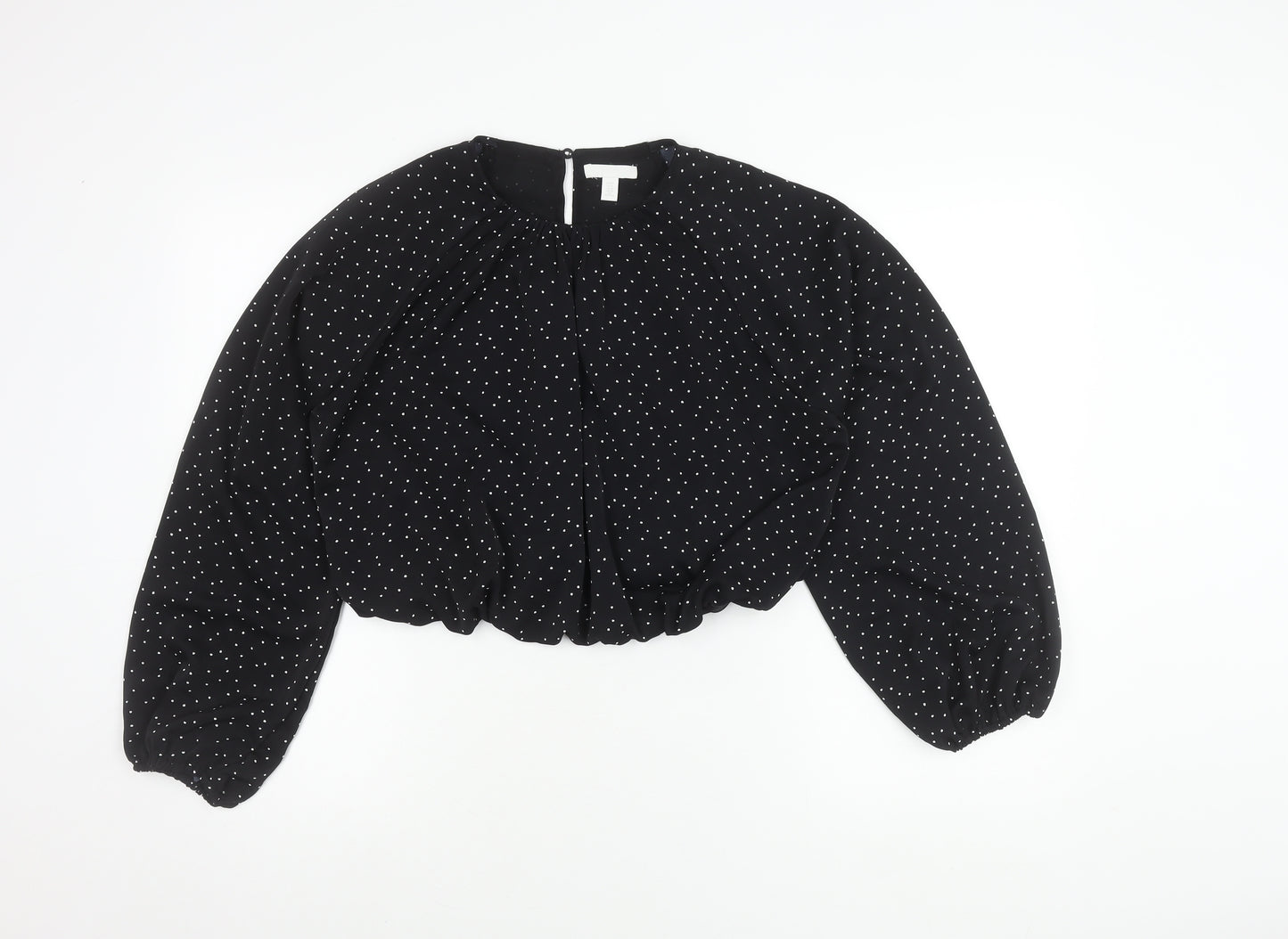 H&M Women's Black Polka Dot Cropped Blouse Size M Long Sleeve