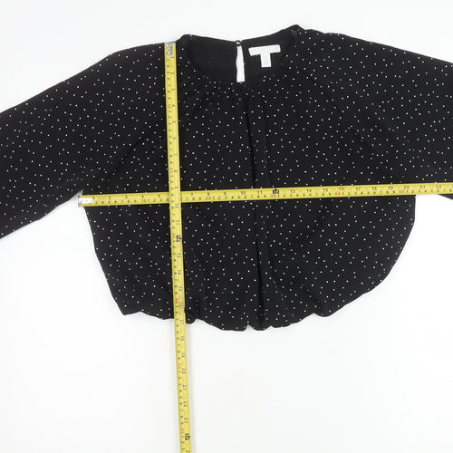 H&M Women's Black Polka Dot Cropped Blouse Size M Long Sleeve