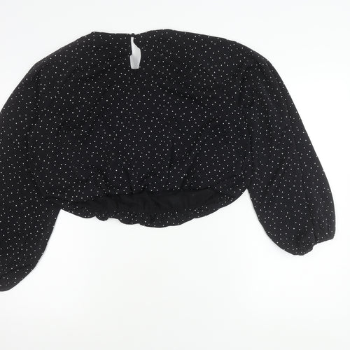 H&M Women's Black Polka Dot Cropped Blouse Size M Long Sleeve