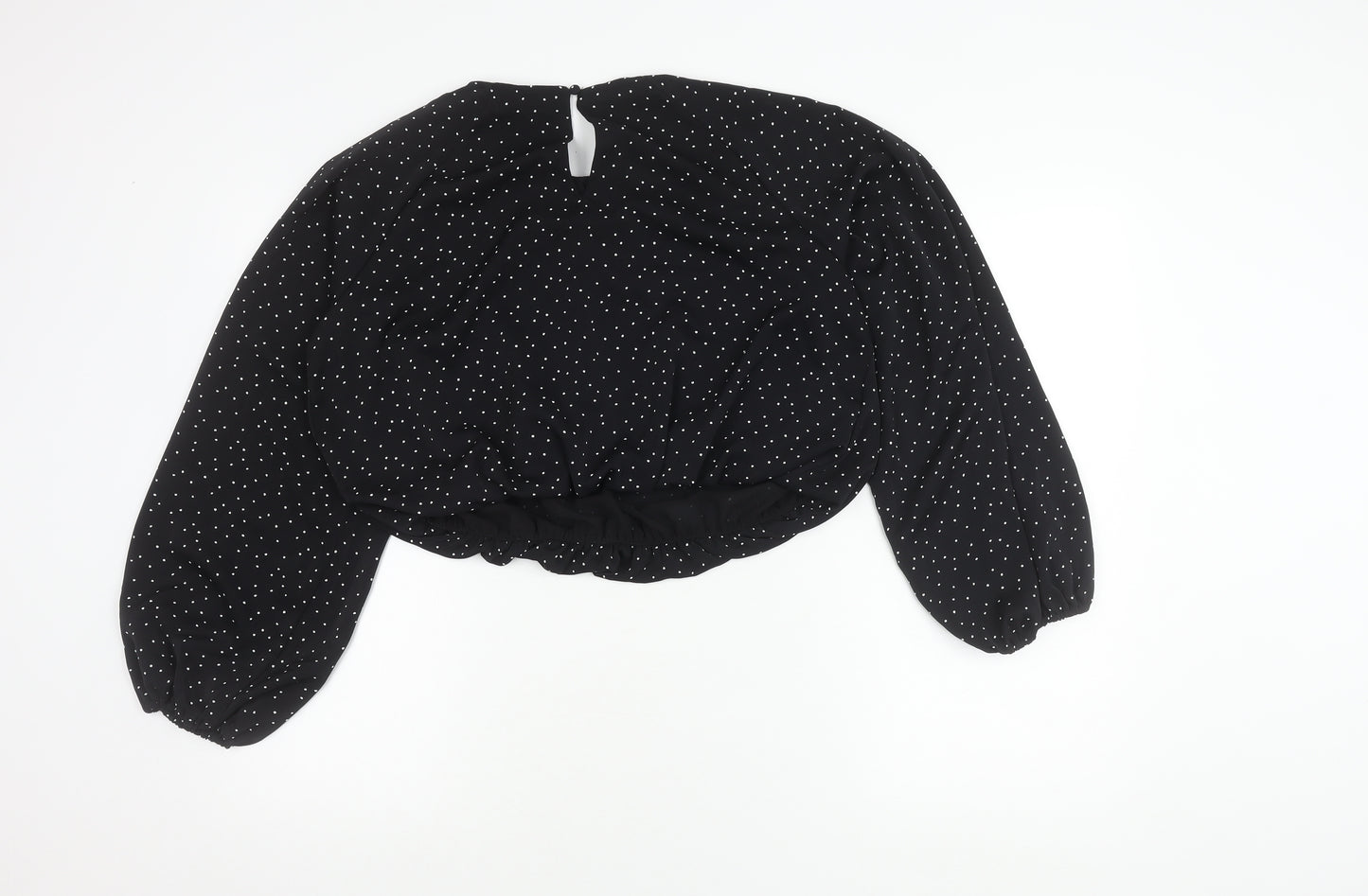 H&M Women's Black Polka Dot Cropped Blouse Size M Long Sleeve