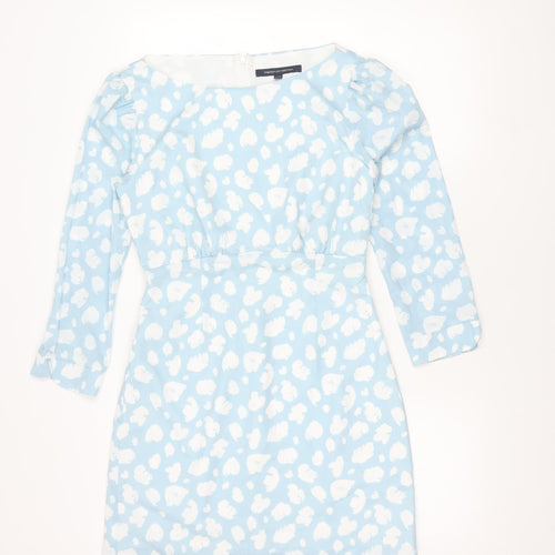 French Connection Women Blue White Floral Mini Shift Dress Size 10