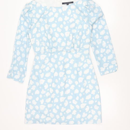 French Connection Women Blue White Floral Mini Shift Dress Size 10