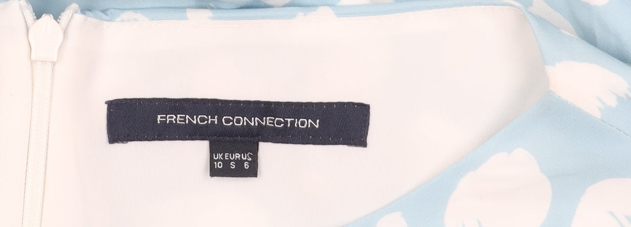 French Connection Women Blue White Floral Mini Shift Dress Size 10