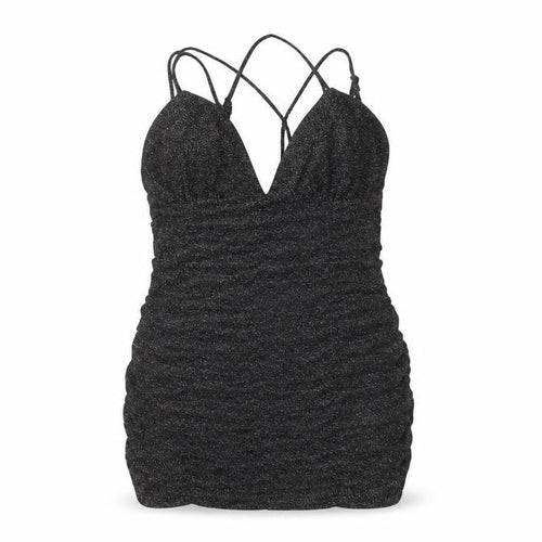 Wild Fable Women’s Black Glitter Bodycon Mini Dress L V-Neck Ruched