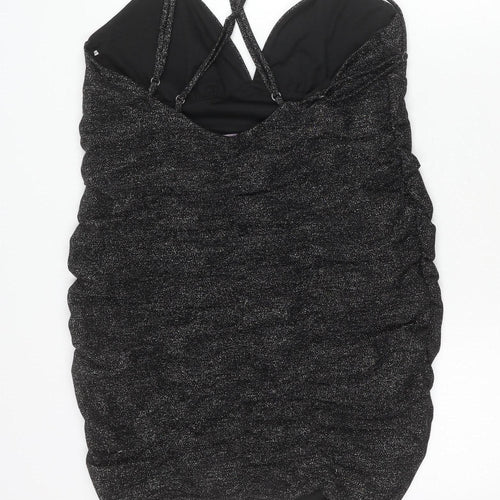 Wild Fable Women’s Black Glitter Bodycon Mini Dress L V-Neck Ruched