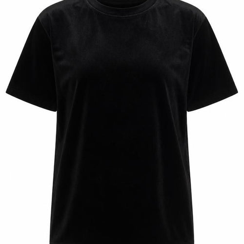 Monki Women’s Black Velvet XS Short Sleeve Crew Neck T-Shirt