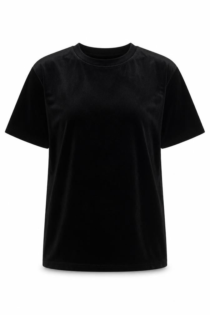 Monki Women’s Black Velvet XS Short Sleeve Crew Neck T-Shirt