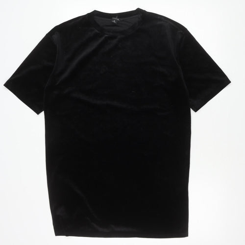 Monki Women’s Black Velvet XS Short Sleeve Crew Neck T-Shirt
