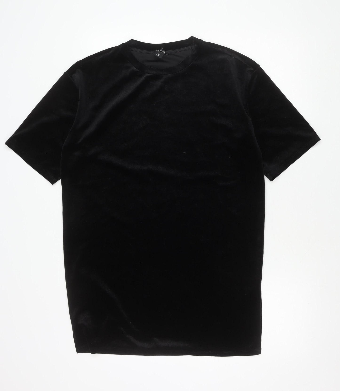 Monki Women’s Black Velvet XS Short Sleeve Crew Neck T-Shirt