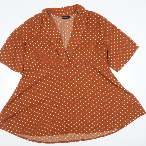 PrettyLittleThing Women’s Brown Polka Dot Wrap Mini Dress Size 16