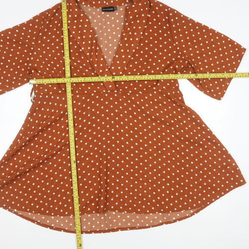 PrettyLittleThing Women’s Brown Polka Dot Wrap Mini Dress Size 16