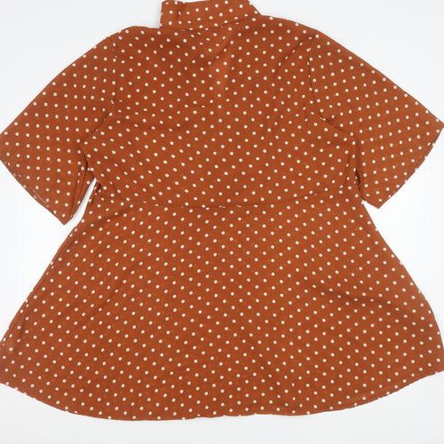PrettyLittleThing Women’s Brown Polka Dot Wrap Mini Dress Size 16