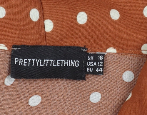 PrettyLittleThing Women’s Brown Polka Dot Wrap Mini Dress Size 16