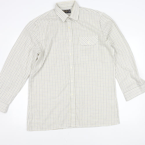 ShirtMaster Men’s White Check Long Sleeve Button-Up Shirt M 39in