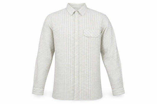 Front view of ShirtMaster Men’s White Check Long Sleeve Button-Up Shirt M 39in