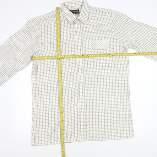 ShirtMaster Men’s White Check Long Sleeve Button-Up Shirt M 39in