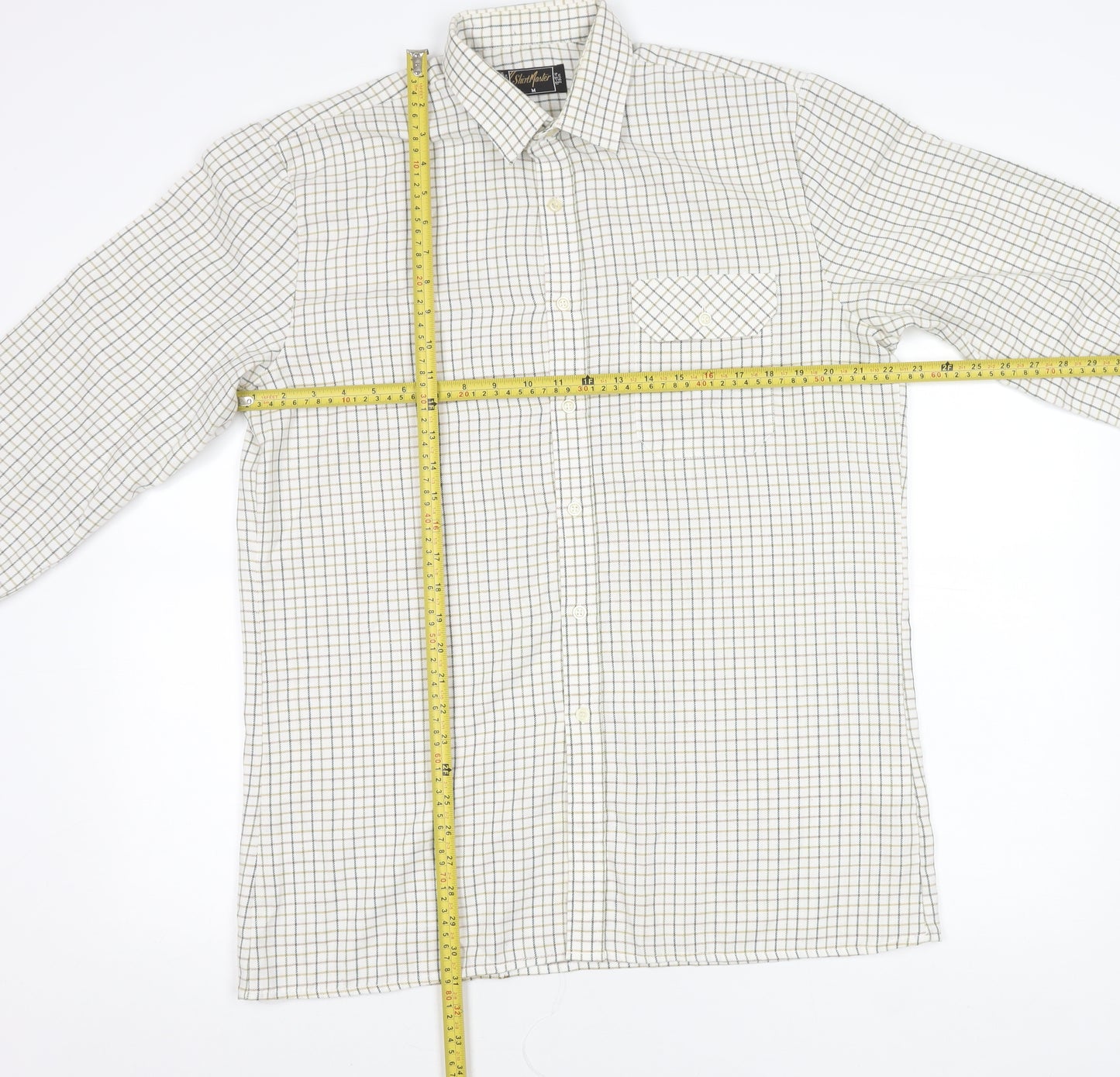 ShirtMaster Men’s White Check Long Sleeve Button-Up Shirt M 39in