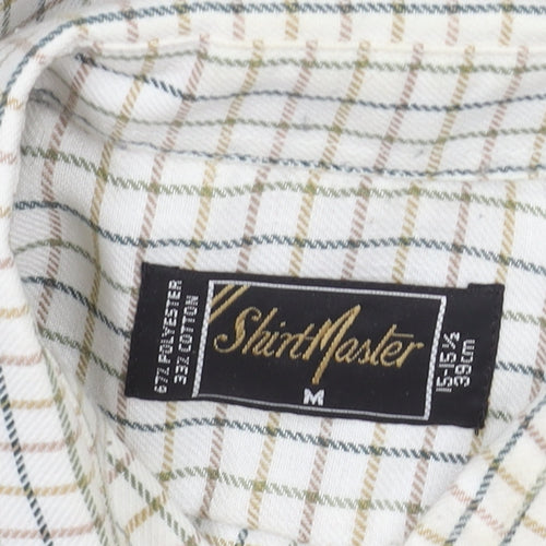 ShirtMaster Men’s White Check Long Sleeve Button-Up Shirt M 39in