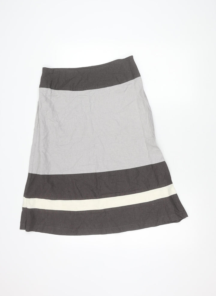 Per Se Womens Grey Brown Striped Linen Blend Skirt Size 12