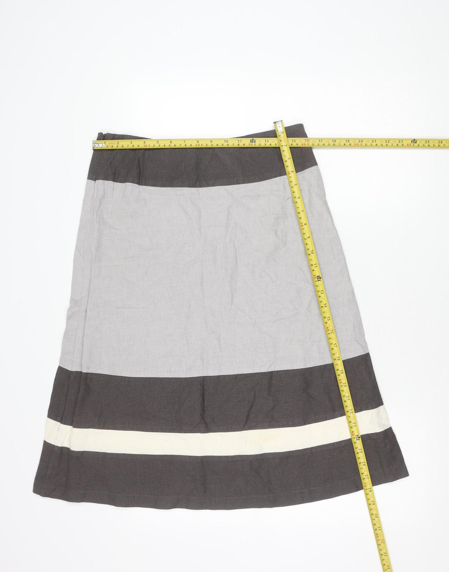 Per Se Womens Grey Brown Striped Linen Blend Skirt Size 12