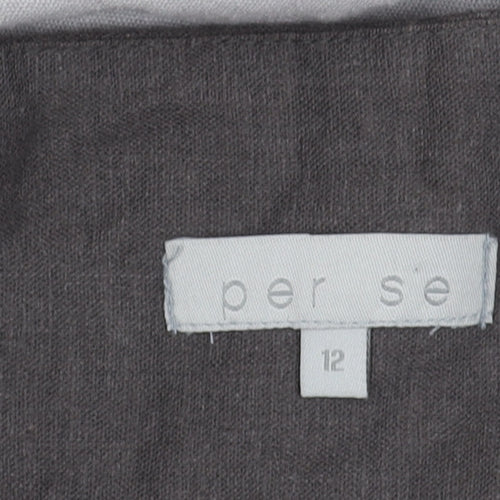 Per Se Womens Grey Brown Striped Linen Blend Skirt Size 12