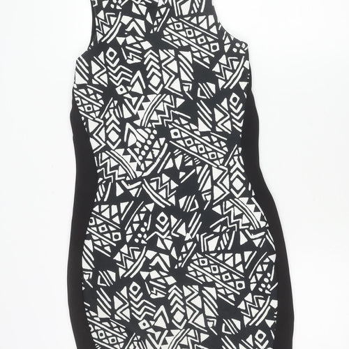 River Island Women’s Black Geometric Bodycon Dress Size 12 Sleeveless