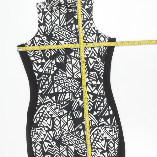 River Island Women’s Black Geometric Bodycon Dress Size 12 Sleeveless